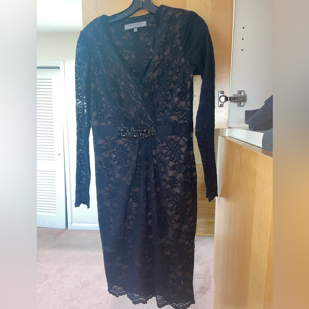 Lace mid length Anne Klein dress with bedazzled belt
